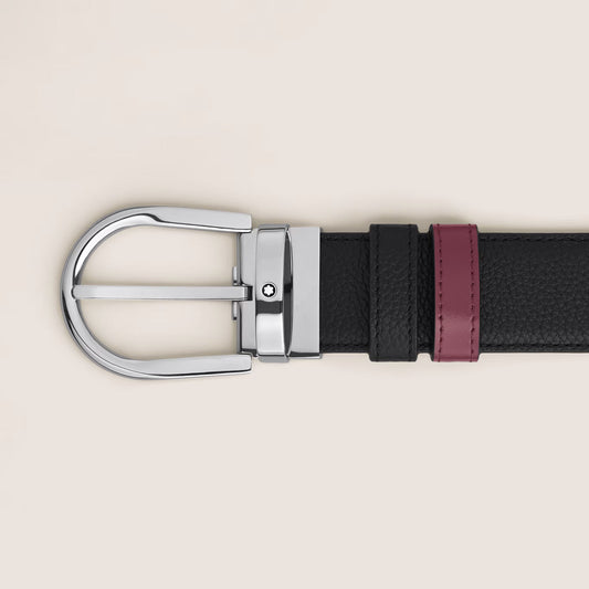 Montblanc 35 mm reversible belt in black grain/cassis leather with horseshoe buckle 199665