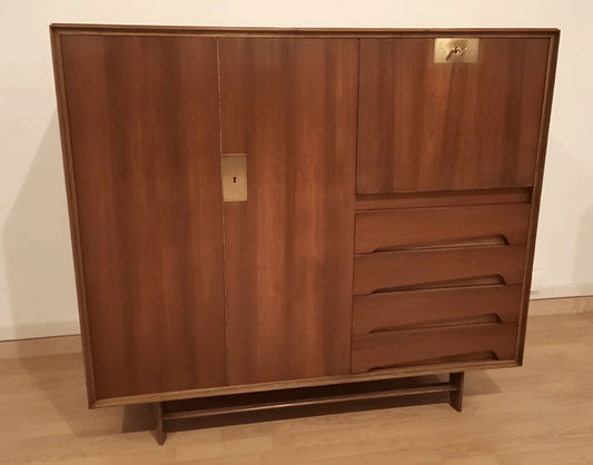 Restored Edmondo Palutari wooden sideboard with drawers and brass handles, vintage style 1950s