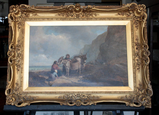 Ornate gold frame with intricate detailing and cream mount for George Young the Mussel Gatherers South Coast Gatherers