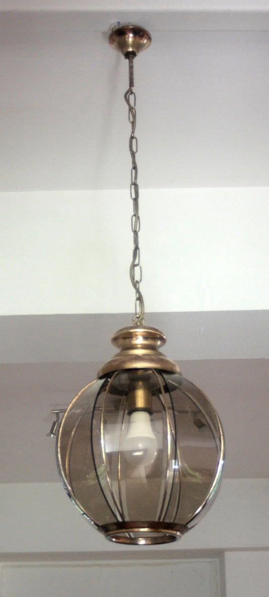 Brass chandelier with smoked glass segments suspended mid-20th century second half in smoked glass