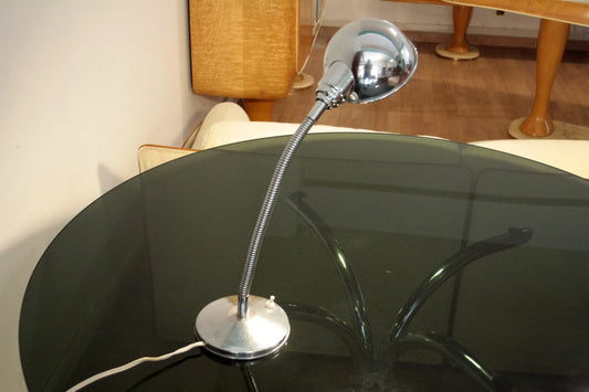 Vintage 1960s table lamp in chromed metal with gooseneck neck, elegant Italian design