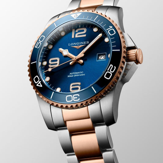 Longines watch HydroConquest 41mm blue automatic steel with rose gold PVD finish L3.781.3.98.7