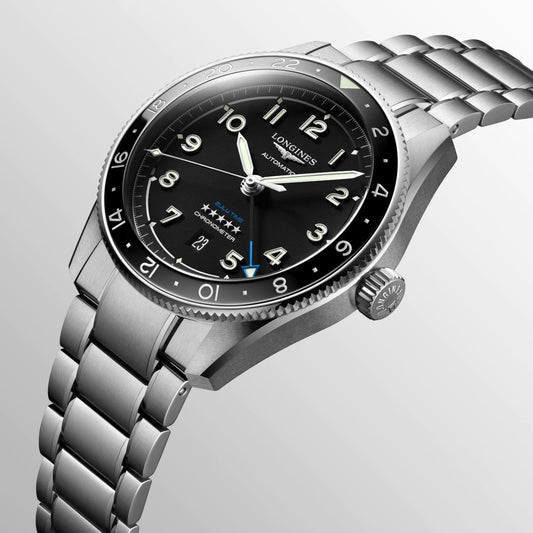 Longines Spirit Zulu Time 42mm Black Automatic Steel Watch L3.812.4.53.6