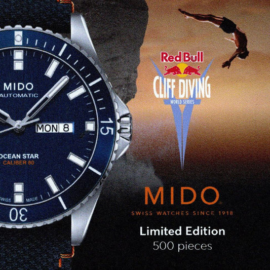 Mido watch Ocean Star Red Bull Cliff Diving limited edition 500pcs 42mm blue automatic steel M026.430.17.041.00