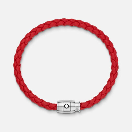 Montblanc red braided leather bracelet 3-ring clasp size M 130902 63