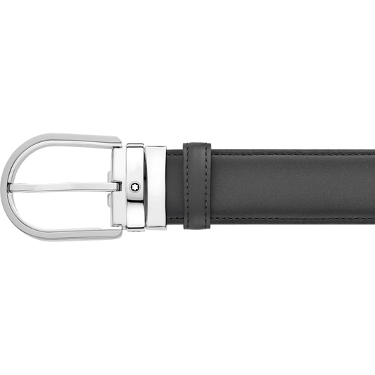 Montblanc 35mm grey leather belt with horseshoe buckle 129437