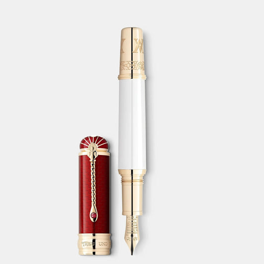 Montblanc fountain pen patron of art homage to albert pearly white color with red cap and precious gold details