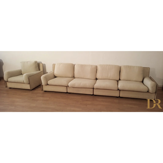 Riccardo Arbizzoni modular sofa, Redifiori model, set with beige sofa and armchair on wooden floor