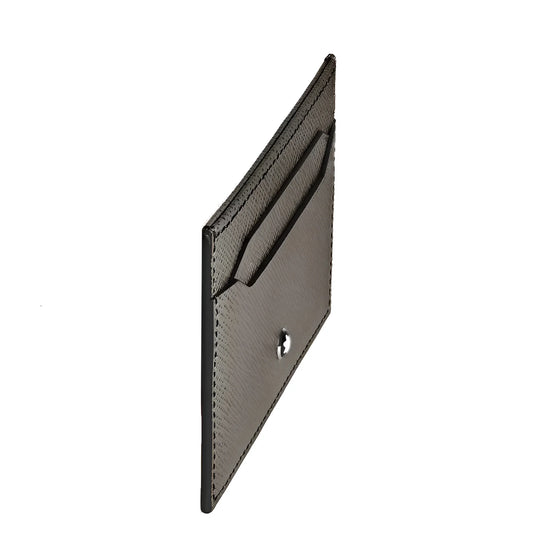 Montblanc card holder in medium grey saffiano leather with five compartments and silver-tone metal closure