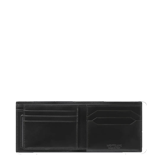 Montblanc Meisterstuck wallet in black leather with six compartments and an elegant minimalist design.
