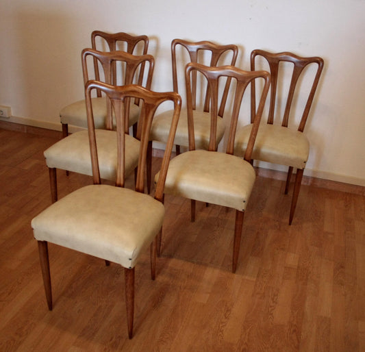 Set of wooden dining chairs with padded seats Vittorio Dassi mid-century modern dining 1950s
