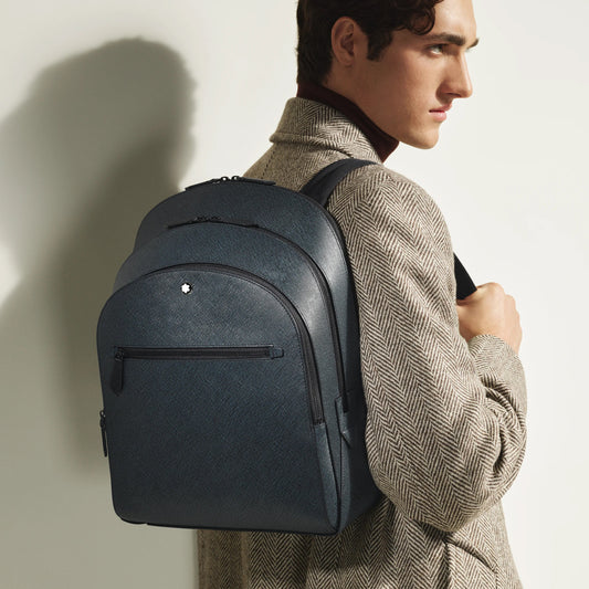 Montblanc Medium Sartorial Tweed Backpack in Blue with 3 Compartments 220335