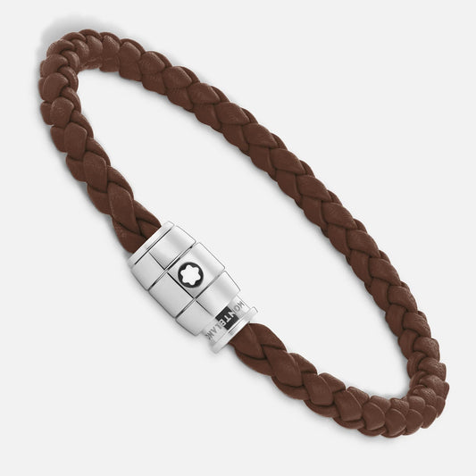 Montblanc 3-ring steel bracelet with Meisterstück Brown Fawn leather size S 13600060