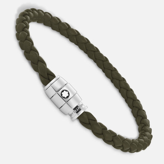 Montblanc 3-ring steel bracelet with Meisterstück Khaki leather size M 13600463