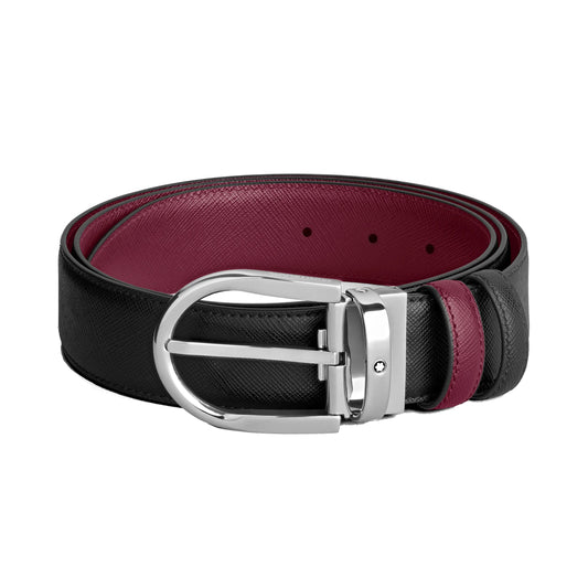 Montblanc Reversible 35mm Black/Cassis Leather Belt with Horseshoe Buckle 199638