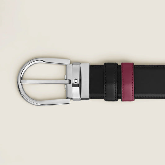 Montblanc Reversible Belt 35mm Black/Cassis Leather with Horseshoe Buckle 199640