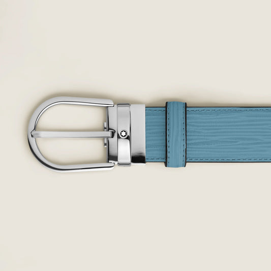 Montblanc 35mm Smoky Blue Leather Belt with Horseshoe Buckle 199645