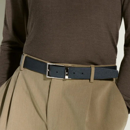 Montblanc 35mm Sartorial Reversible Leather Belt with Trapezoidal Buckle Black/Blue Adjustable Length 118438