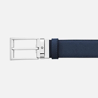 Montblanc 35mm Sartorial Reversible Leather Belt with Trapezoidal Buckle Black/Blue Adjustable Length 118438