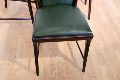 Set of 6 Mid-Century Chairs by Osvaldo Borsani, Atelier Borsani Varedo, Mahogany, Rosewood, Leather, and Brass, Italy, 1950s
