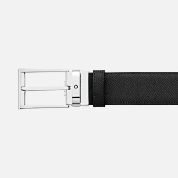 Montblanc 35mm Sartorial Reversible Leather Belt with Trapezoidal Buckle Black/Blue Adjustable Length 118438