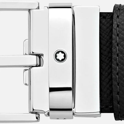 Montblanc 35mm Sartorial Reversible Leather Belt with Trapezoidal Buckle Black/Blue Adjustable Length 118438