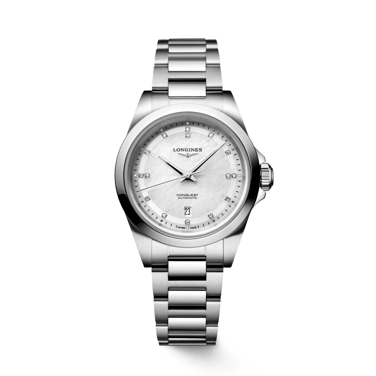 Longines Conquest 30mm Mother-of-Pearl Diamond Automatic Steel Watch L3.320.4.87.6