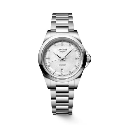 Longines Conquest 30mm Mother-of-Pearl Diamond Automatic Steel Watch L3.320.4.87.6