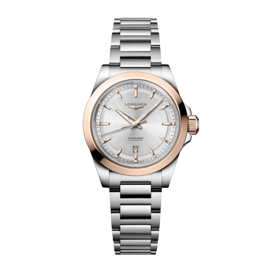 Longines Conquest Watch 30mm Silver Automatic Rose Gold Steel L3.320.5.72.6