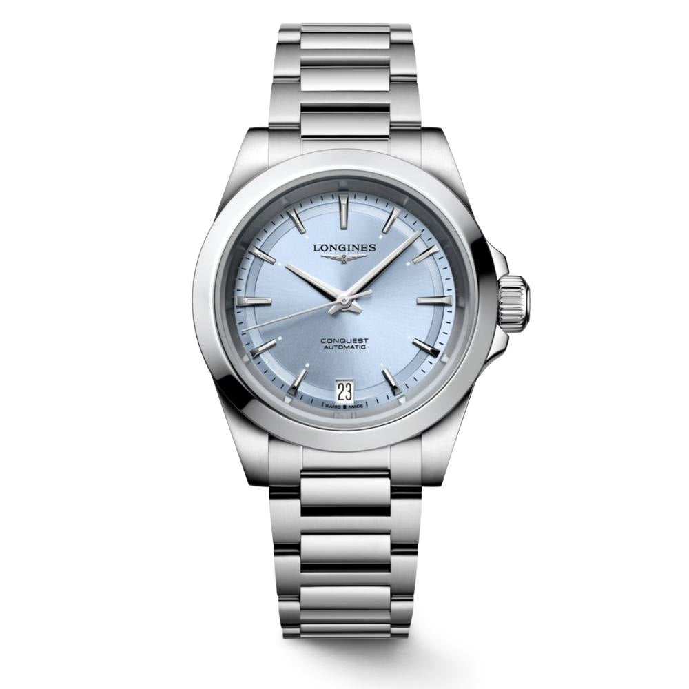 Longines Conquest 34mm light blue automatic steel watch L3.430.4.92.6