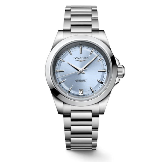 Longines Conquest 34mm light blue automatic steel watch L3.430.4.92.6