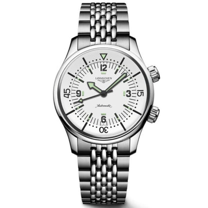Longines Legend Diver 38mm white automatic steel watch L3.764.4.99.6