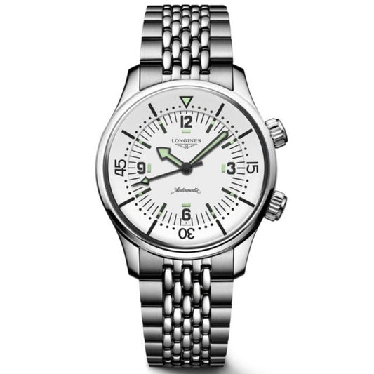 Longines Legend Diver 38mm white automatic steel watch L3.764.4.99.6