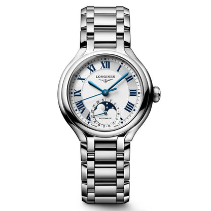 Longines Primaluna Moonphase 34mm silver automatic steel watch L8.126.4.71.6