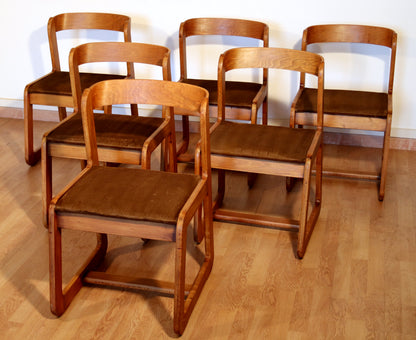 Set di 6 sedie Willy Rizzo per Mario Sabot, velluto marrone, anni '70