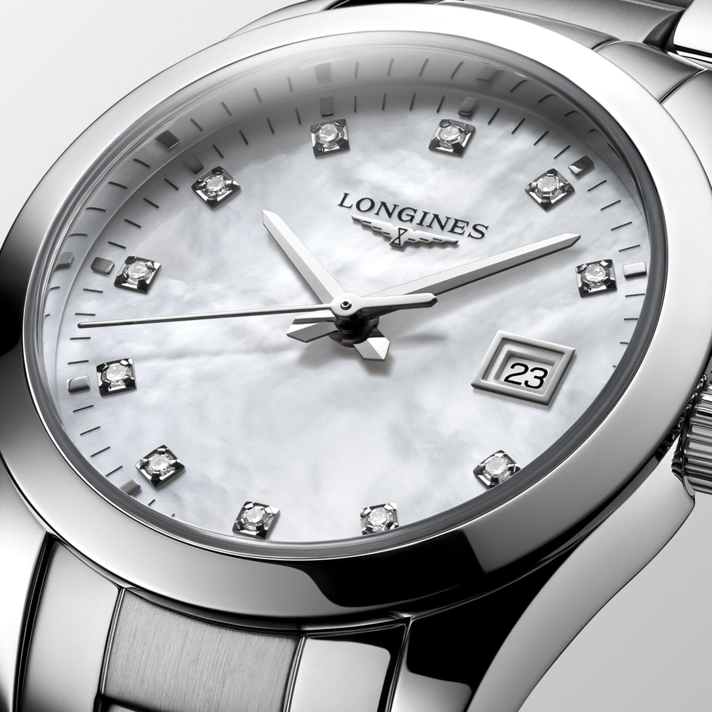 Longines Conquest Classic 29mm Mother-of-Pearl Diamond Quartz Steel L2.286.4.87.6