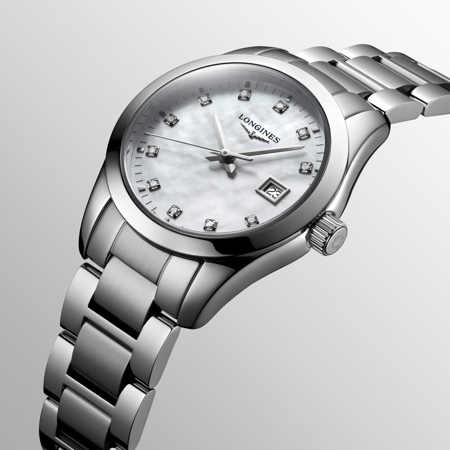 Longines Conquest Classic 29mm Mother-of-Pearl Diamond Quartz Steel L2.286.4.87.6