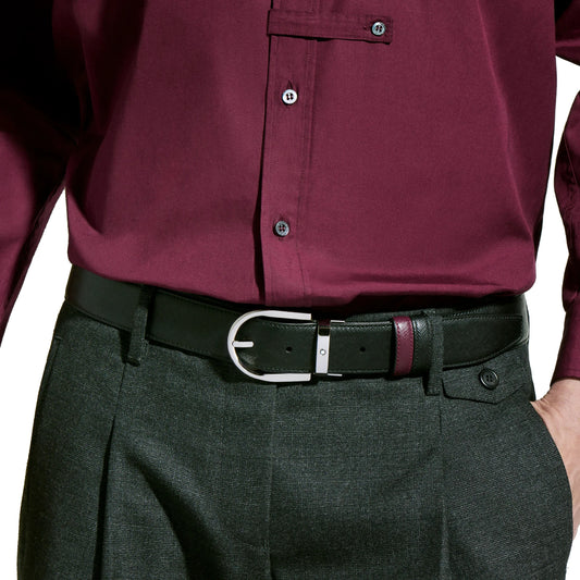 Montblanc Reversible 35mm Black/Cassis Leather Belt with Horseshoe Buckle 199638