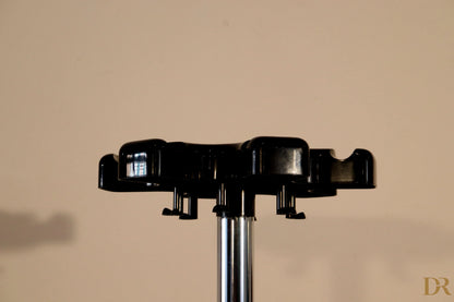 Velca coat rack with umbrella stand and multiple hooks in black plastic and chrome pole by Paolo Orlandini for Velca Milano
