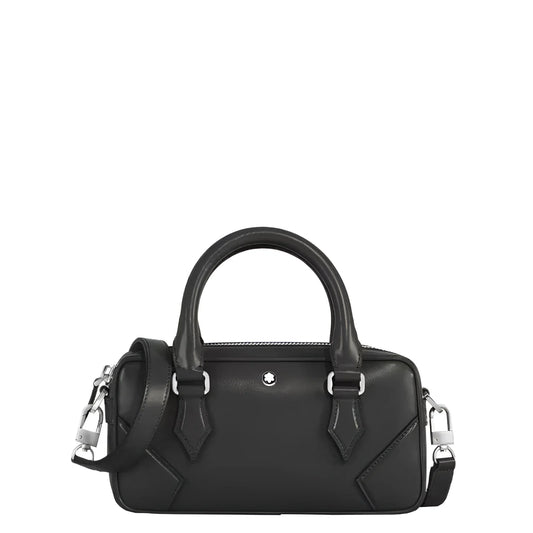 Borsa bowling piccola Montblanc in pelle nera con manici superiori e dettagli in metallo argento elegante borsa bowling