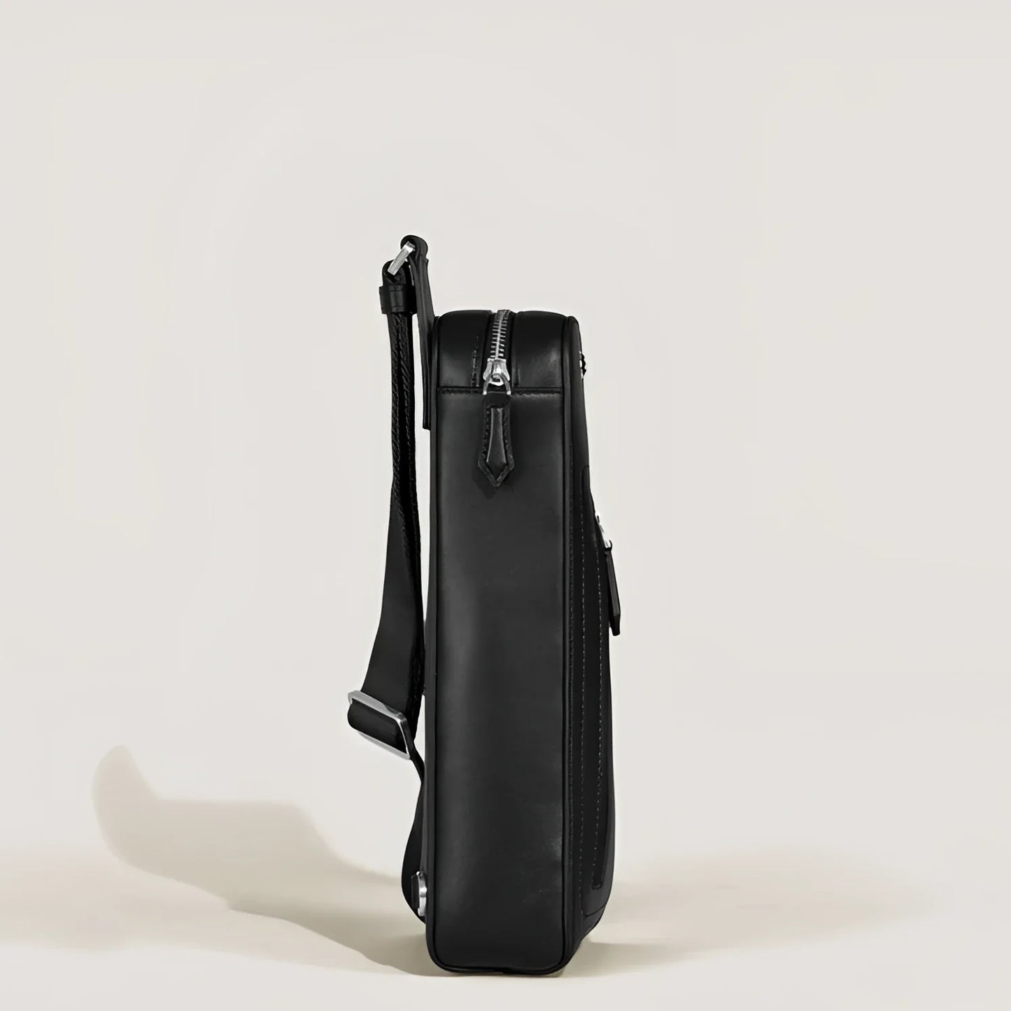 Montblanc Soft Black Leather Shoulder Bag with minimalist design and exterior pockets offer elegant practicality