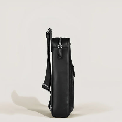 Montblanc Soft Black Leather Shoulder Bag with minimalist design and exterior pockets offer elegant practicality