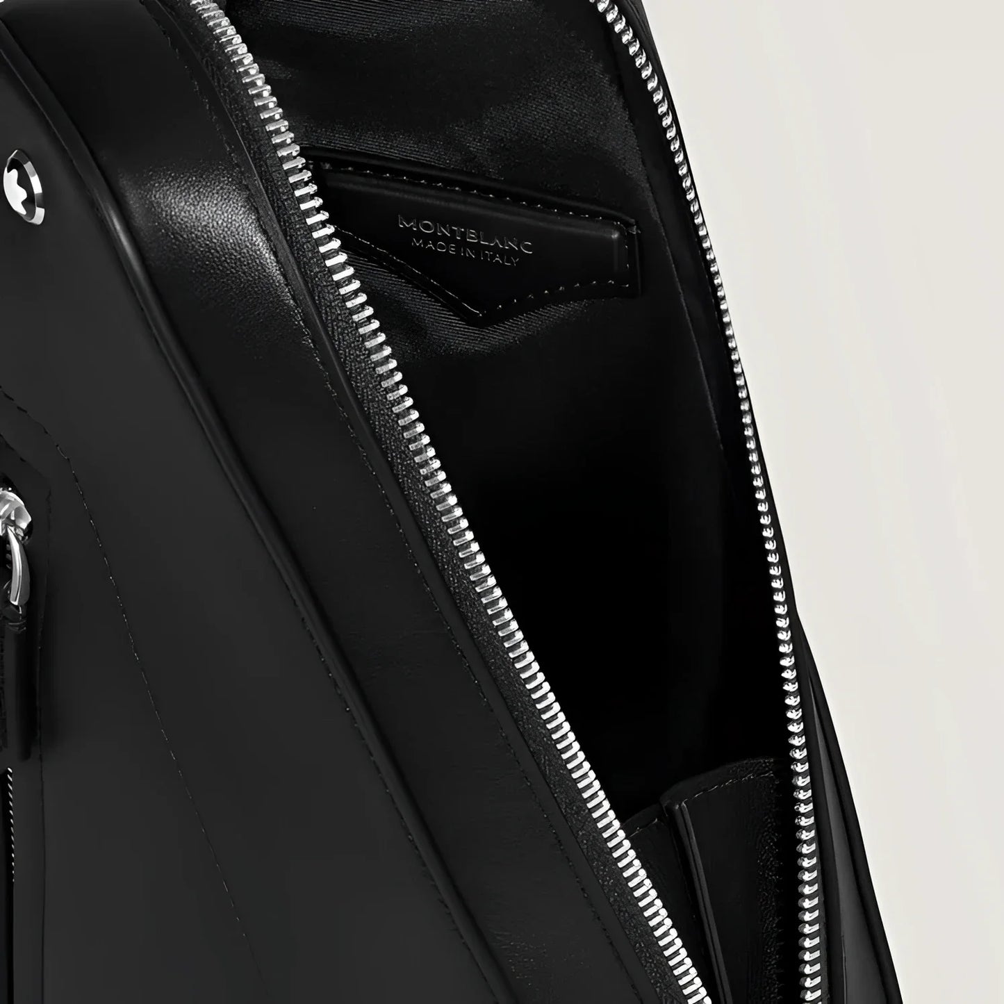 Montblanc Soft Compact Shoulder Bag in Black Leather with External Pockets Offering Space and Internal Branded Patch