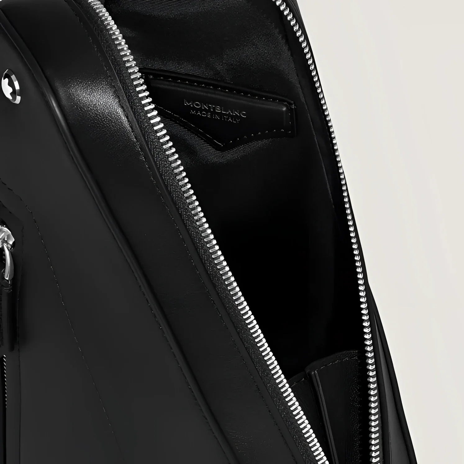 Montblanc Soft Compact Shoulder Bag in Black Leather with External Pockets Offering Space and Internal Branded Patch