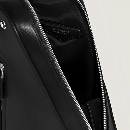 Montblanc Soft Compact Shoulder Bag in Black Leather with External Pockets Offering Space and Internal Branded Patch