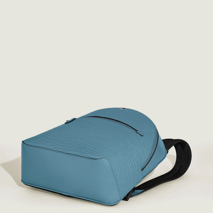Montblanc Small Backpack 4810 Leather Smoke Blue Lightweight mini backpack with textured surface and black shoulder straps