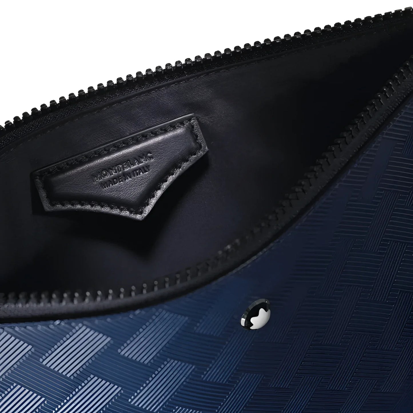 Monteblanc Extreme 3.0 Pencil Case in Ink Blue with Geometric Pattern and Logo on Leather Tag