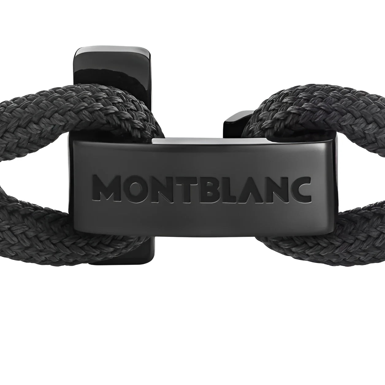 Bracciale montblanc in corda nera con chiusura a t in metallo nero opaco inciso montblanc misura m