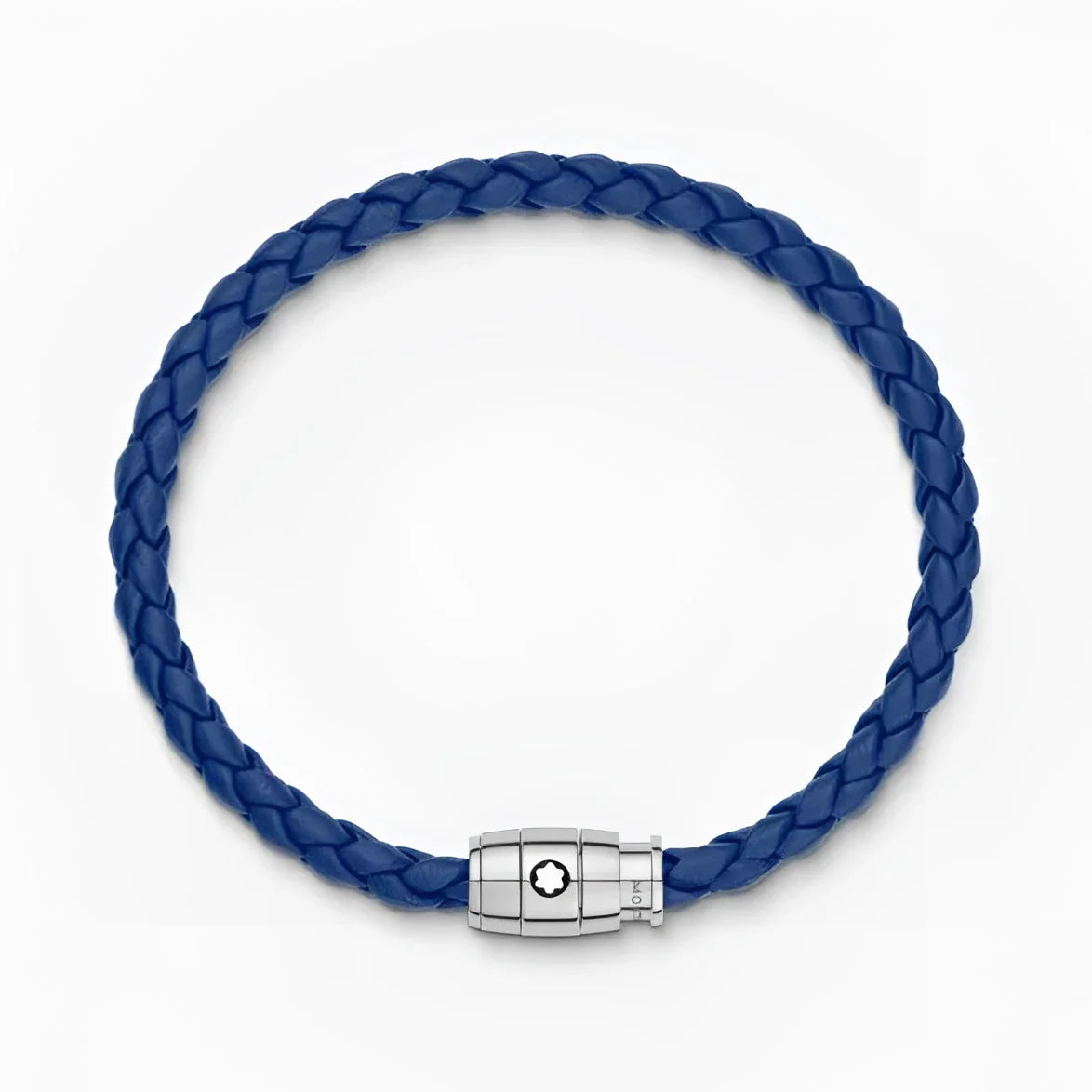 Montblanc bracelet in blue leather, size M, with 3-ring steel clasp and logo on the clasp