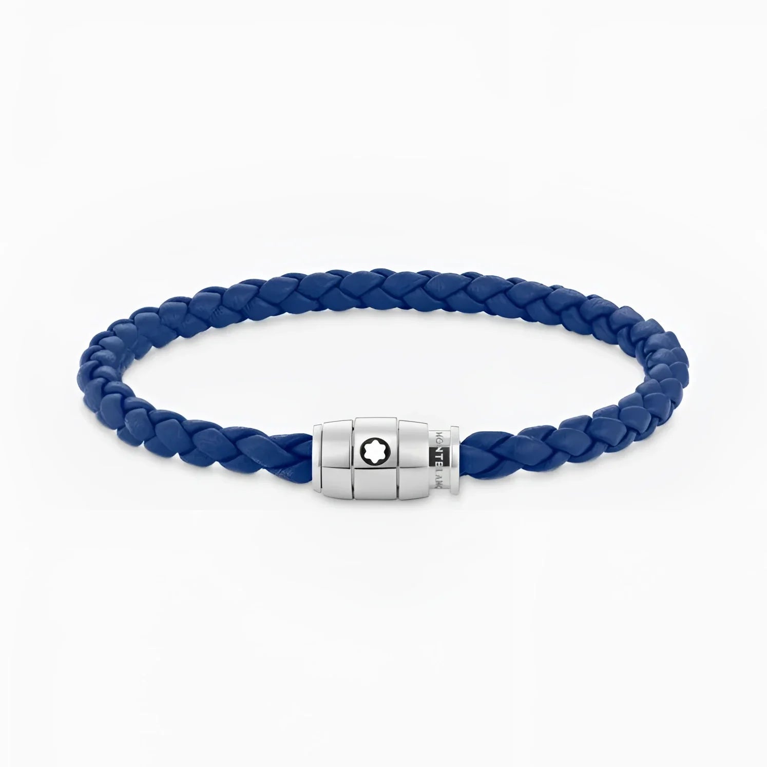 Montblanc bracelet in blue leather, size M, with silver magnetic closure and Montblanc logo